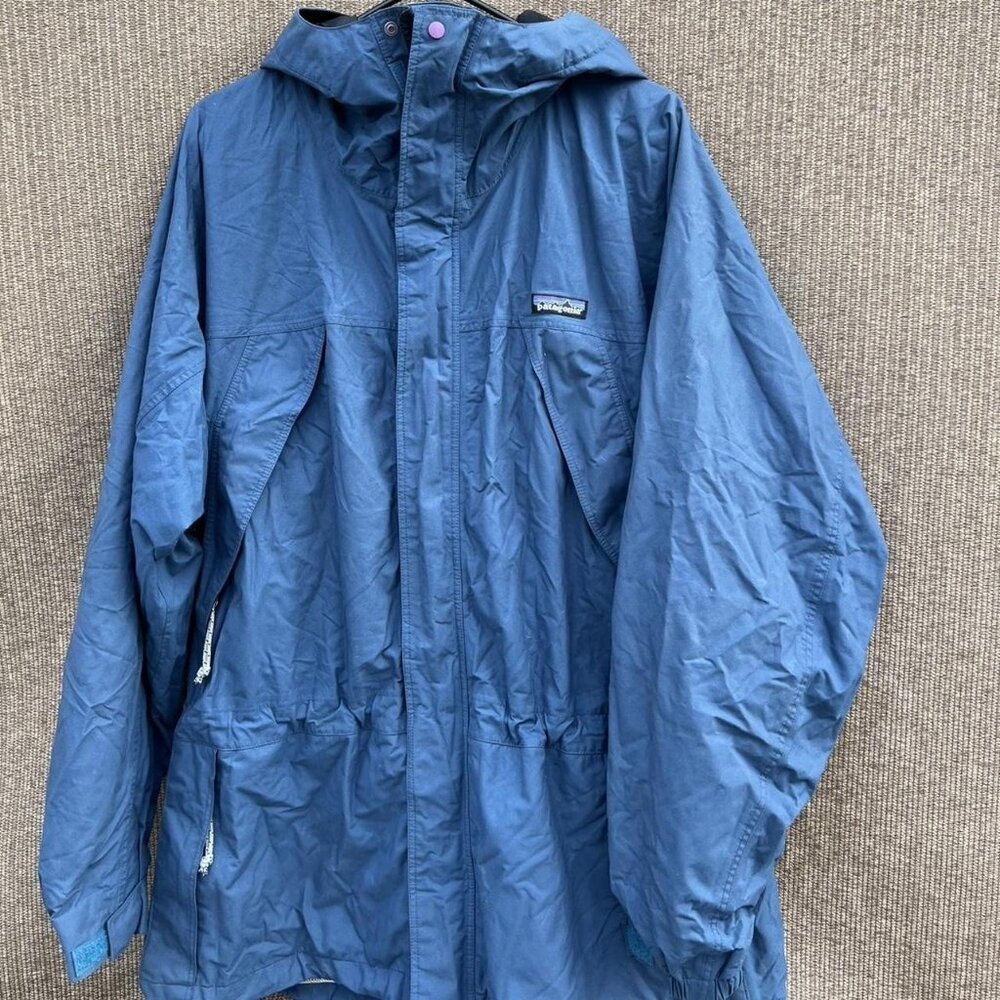 Patagonia Parka Rain Wind Blue Jacket Men’s Size Large Nylon Hoodie Vintage RARE